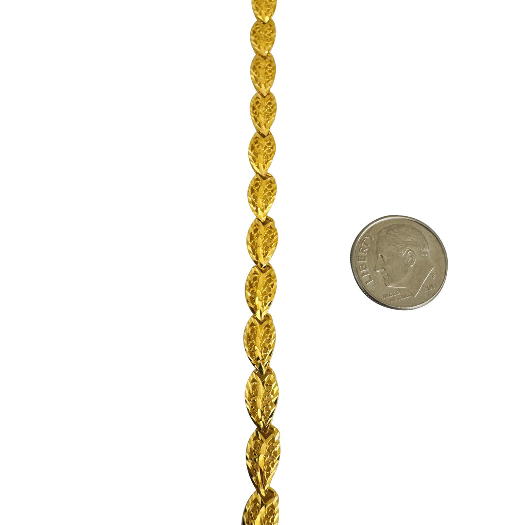 24k Pure Yellow Gold 8.9g Solid Diamond Cut Fancy Heart Link Bracelet 6.5"