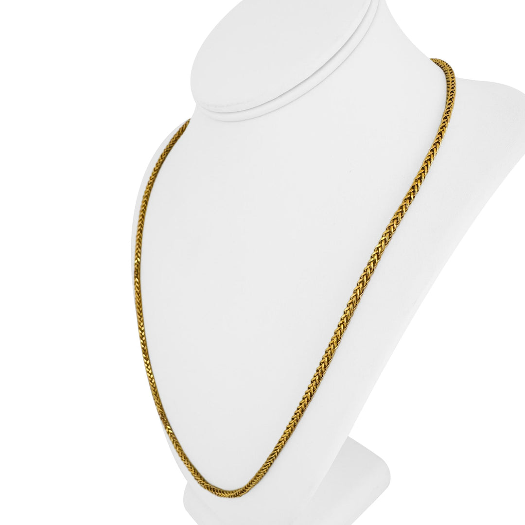 22k Yellow Gold 11.3g Squared 3mm Wheat Link Chain Necklace 24.5"