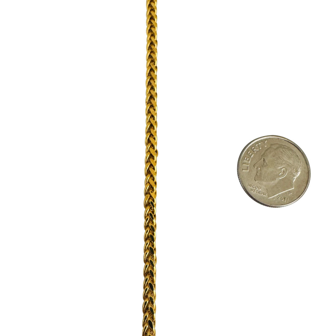 22k Yellow Gold 11.3g Squared 3mm Wheat Link Chain Necklace 24.5"