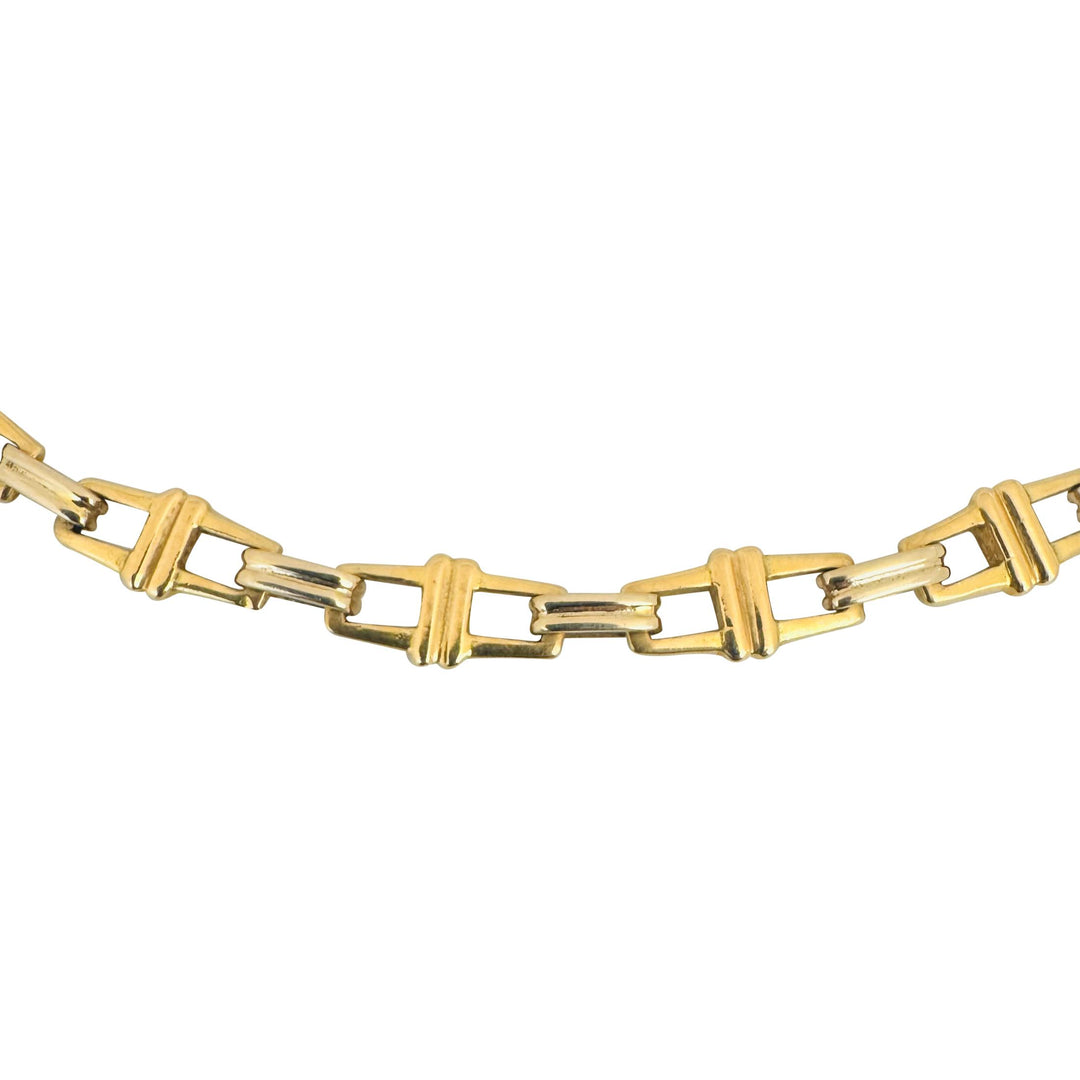 18k Yellow and White Gold 39.4g Solid Heavy Fancy Square Link Necklace Italy 20"