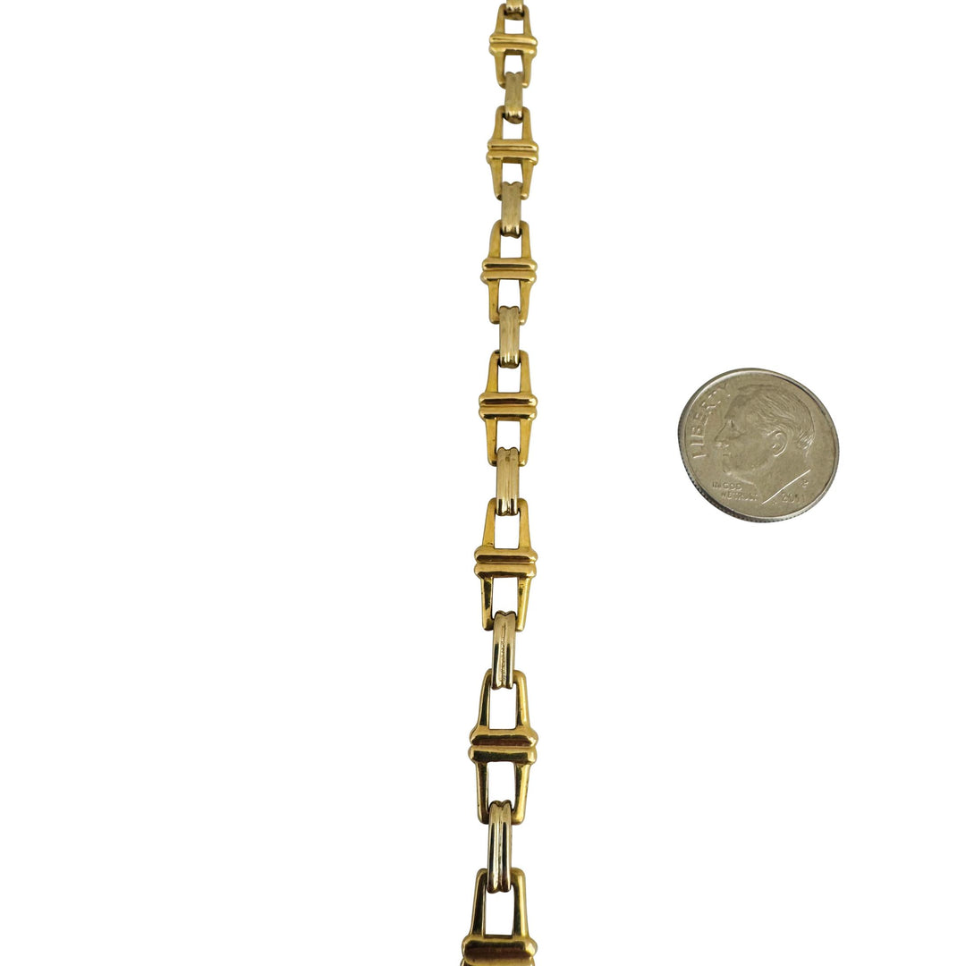 18k Yellow and White Gold 39.4g Solid Heavy Fancy Square Link Necklace Italy 20"