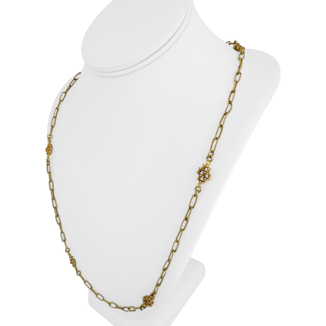 18k Yellow Gold 21.4g Solid Vintage Ribbed Station Cable Link Necklace 28"