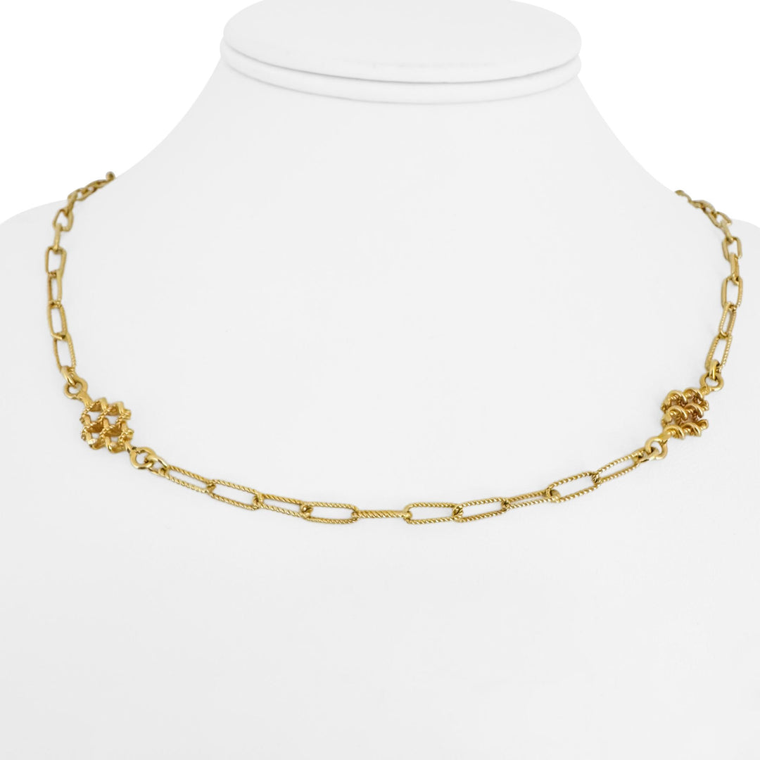 18k Yellow Gold 21.4g Solid Vintage Ribbed Station Cable Link Necklace 28"