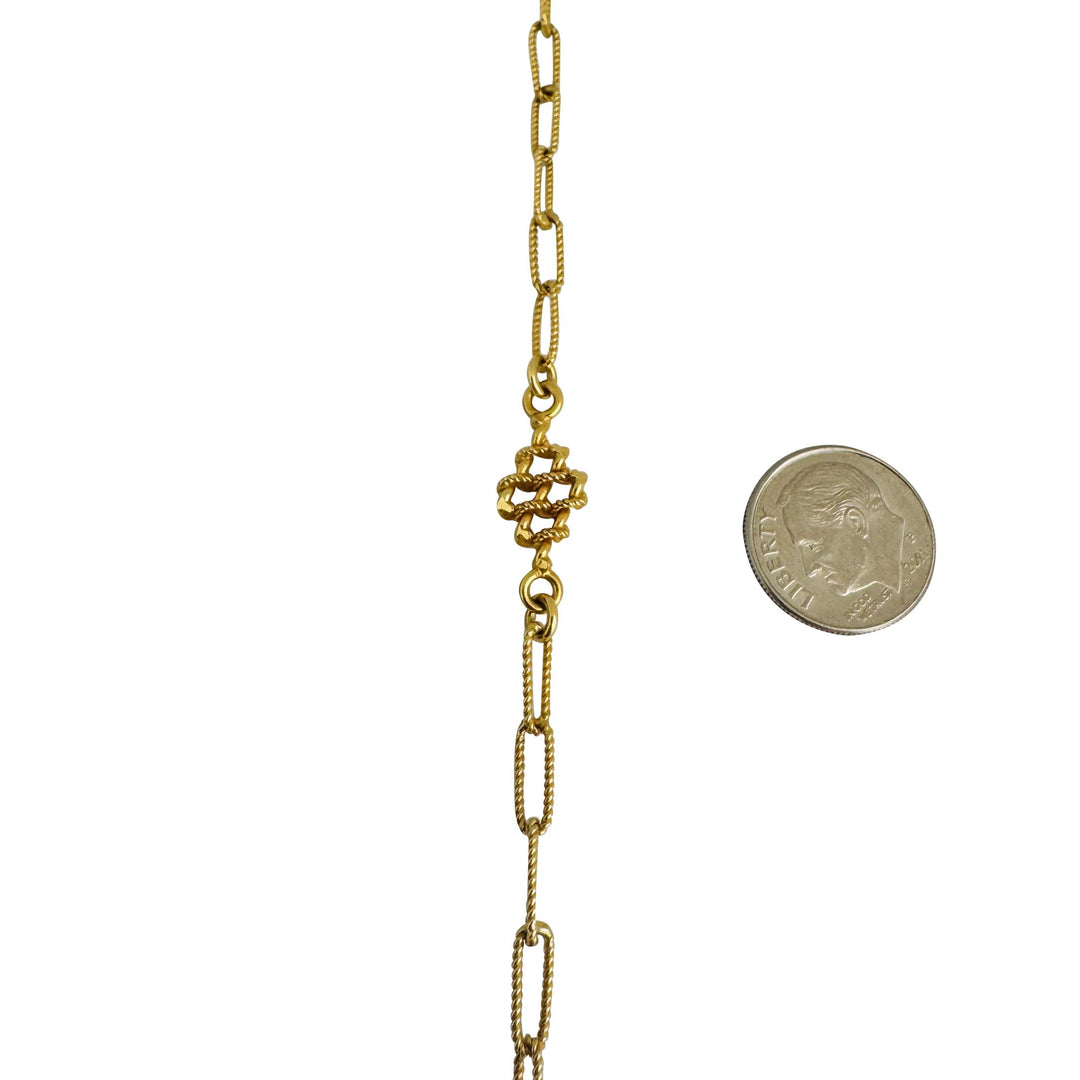 18k Yellow Gold 21.4g Solid Vintage Ribbed Station Cable Link Necklace 28"