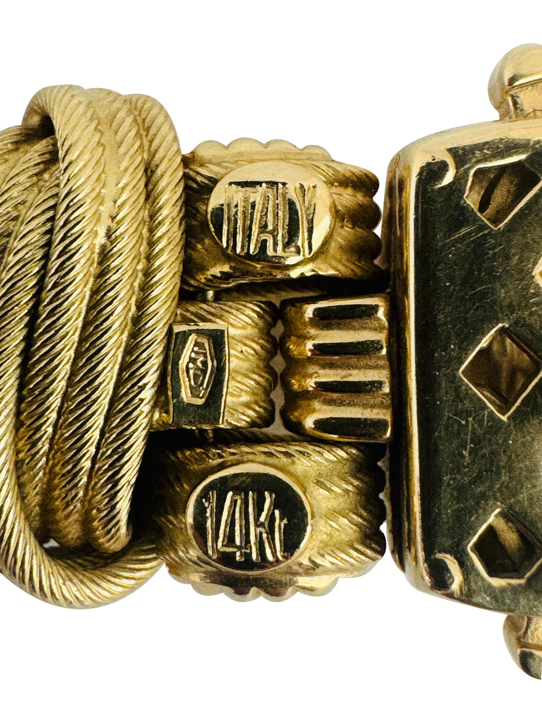 14k Yellow Gold 47g Ladies Heavy Thick 17mm Fancy Link Bracelet Italy 7.5"
