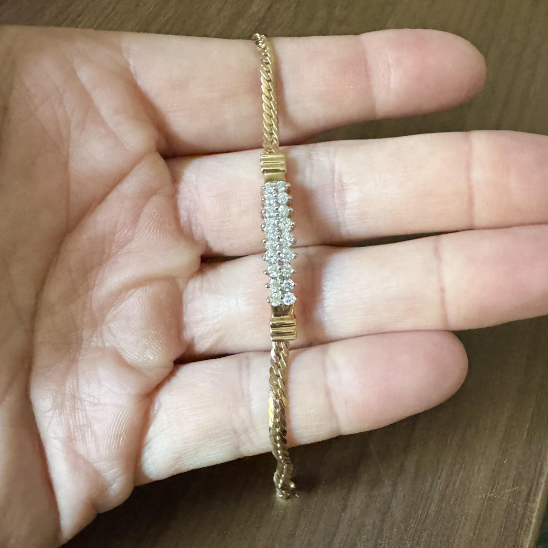 14k Yellow Gold and 1cttw Diamond Bar Flattened Curb Link Bracelet Italy 6.25"