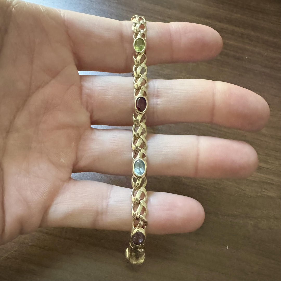 14k Yellow Gold 14.7g Multi Bezel Set Gemstones Fancy Link Bracelet 7"