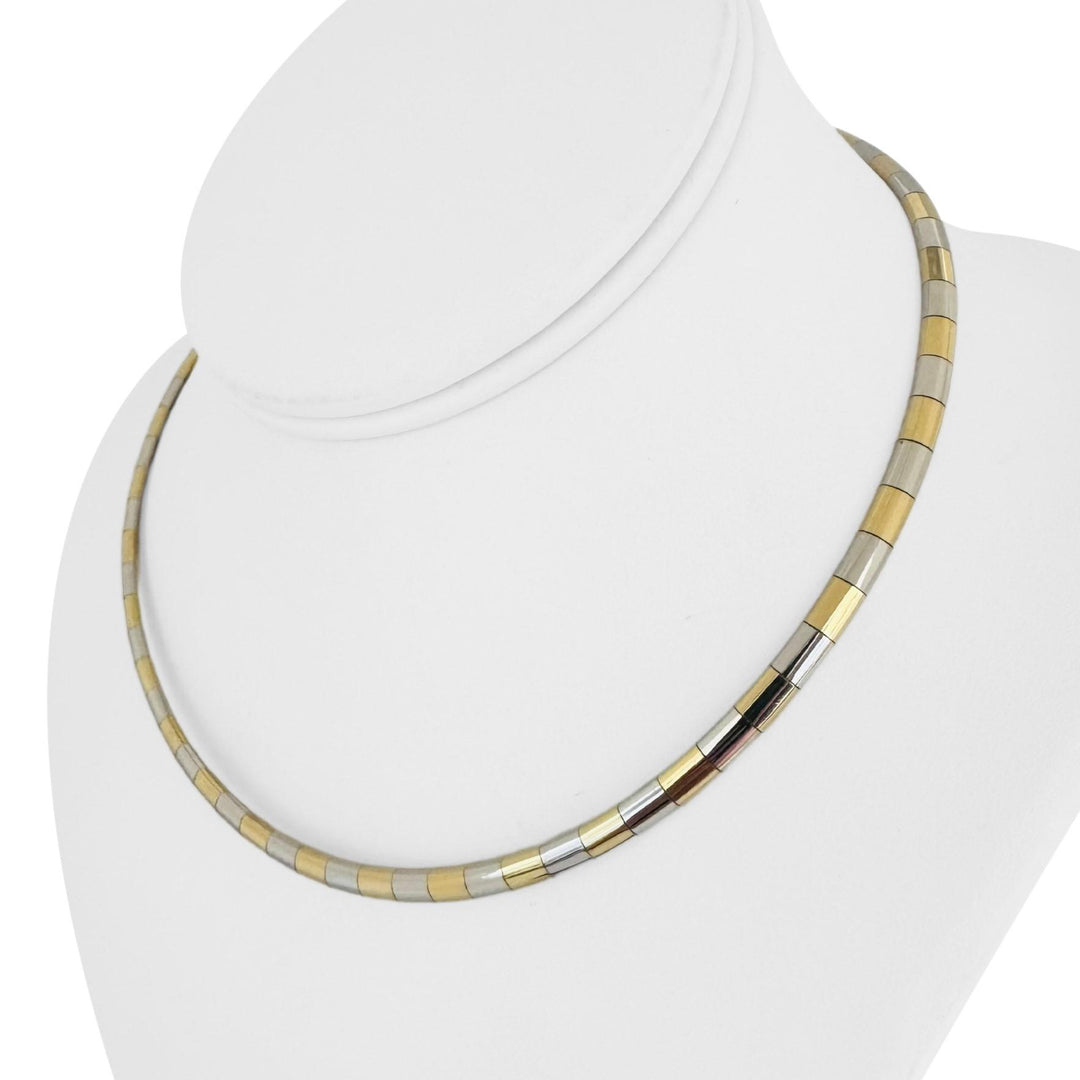 14k Yellow and White Gold 27.5g Solid Two Tone 4mm Omega Link Necklace Italy 16"