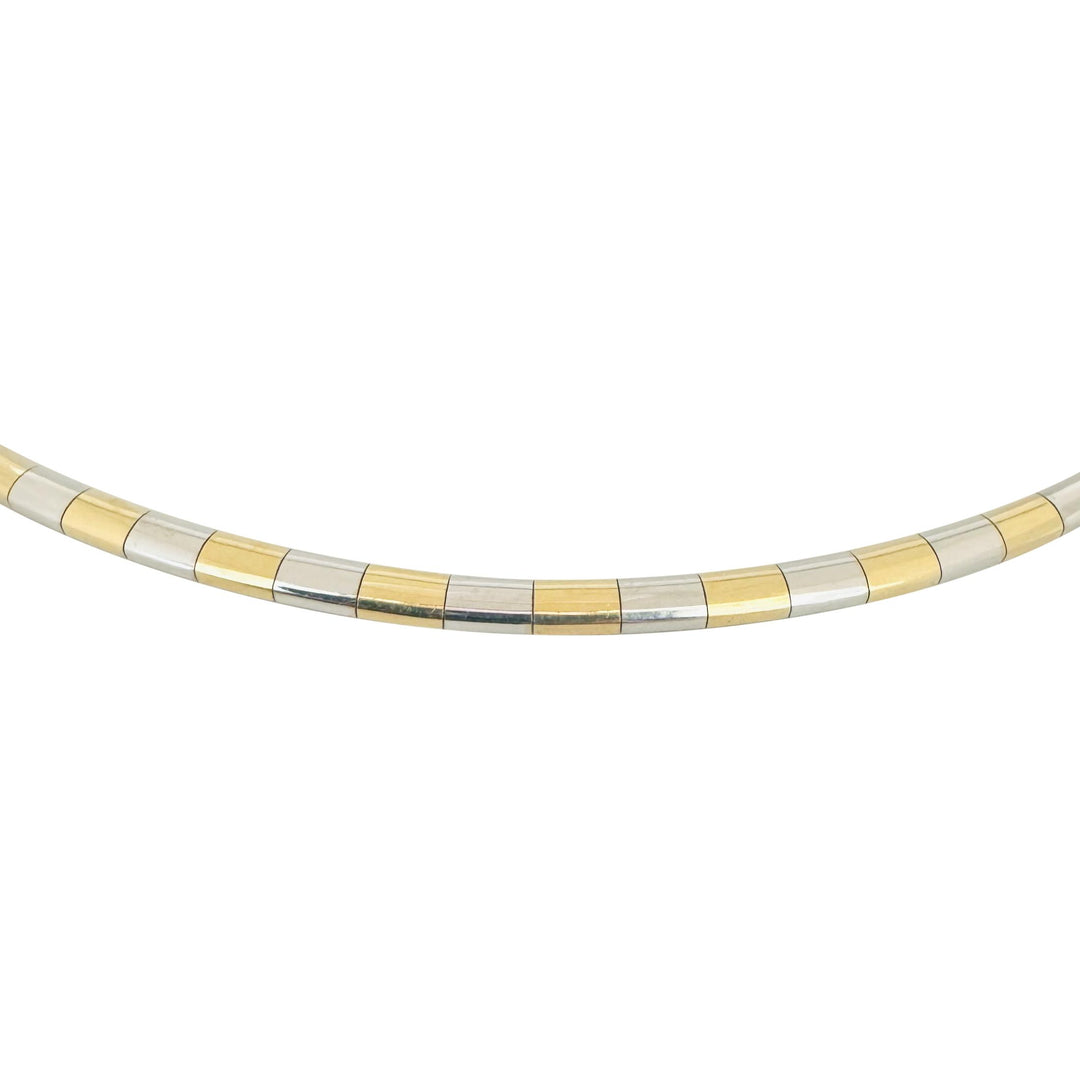 14k Yellow and White Gold 27.5g Solid Two Tone 4mm Omega Link Necklace Italy 16"
