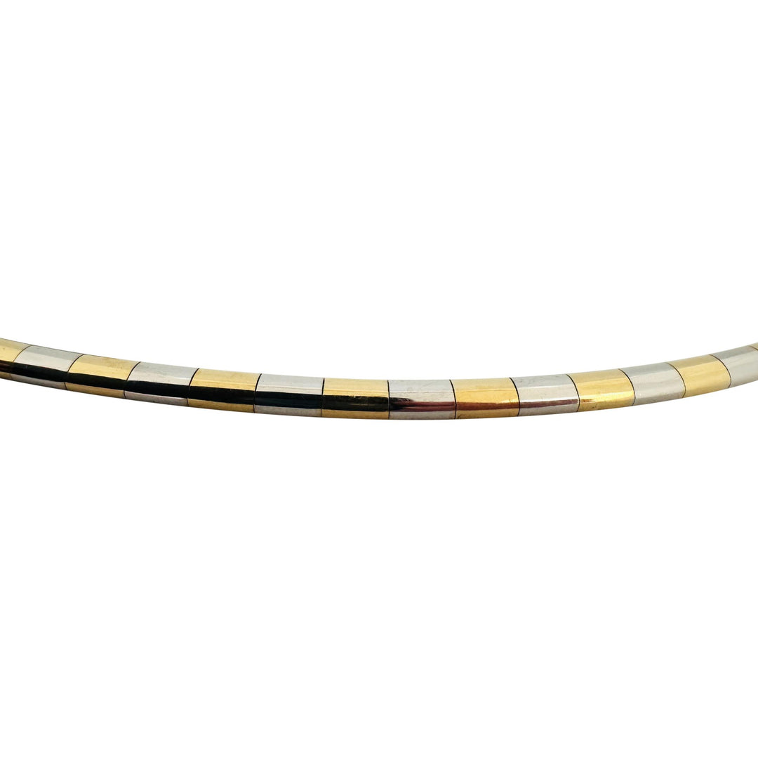 14k Yellow and White Gold 27.5g Solid Two Tone 4mm Omega Link Necklace Italy 16"
