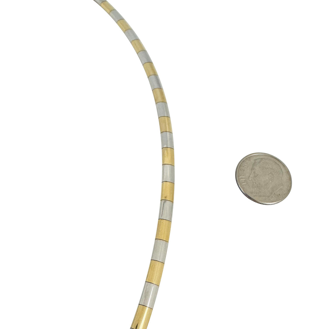 14k Yellow and White Gold 27.5g Solid Two Tone 4mm Omega Link Necklace Italy 16"