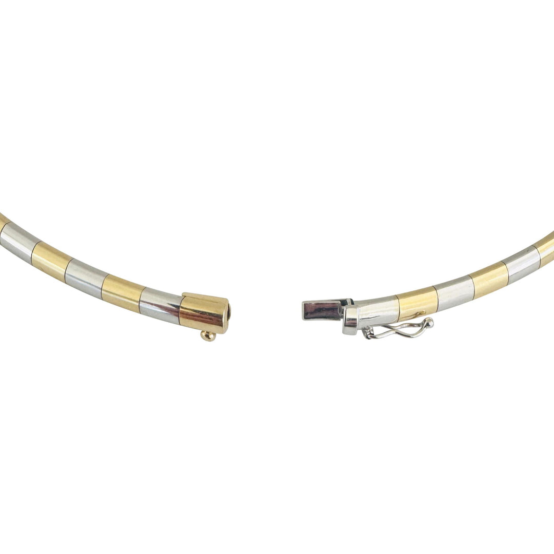 14k Yellow and White Gold 27.5g Solid Two Tone 4mm Omega Link Necklace Italy 16"