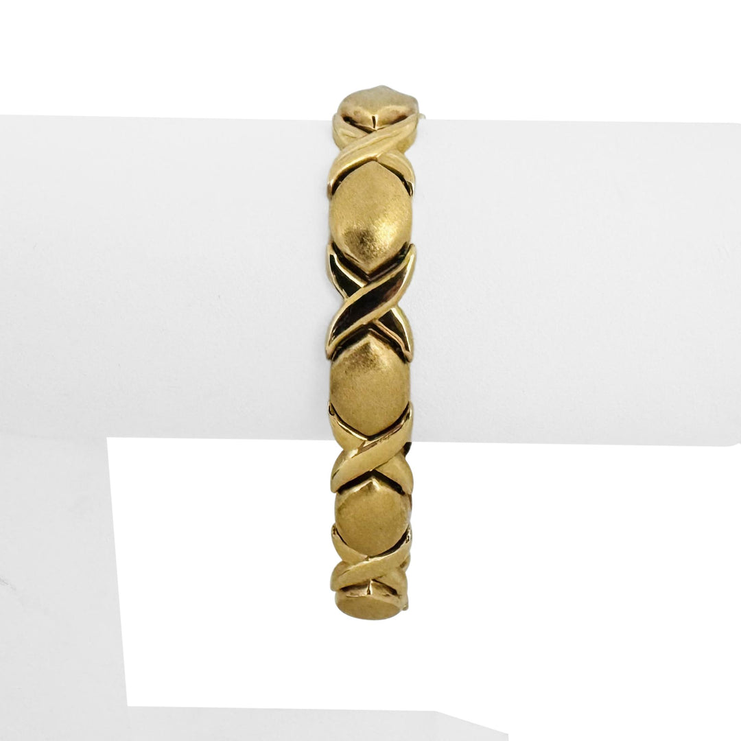 14k Yellow Gold 15.2g Thick 10mm Hugs and Kisses XO Link Bracelet Italy 6.75"