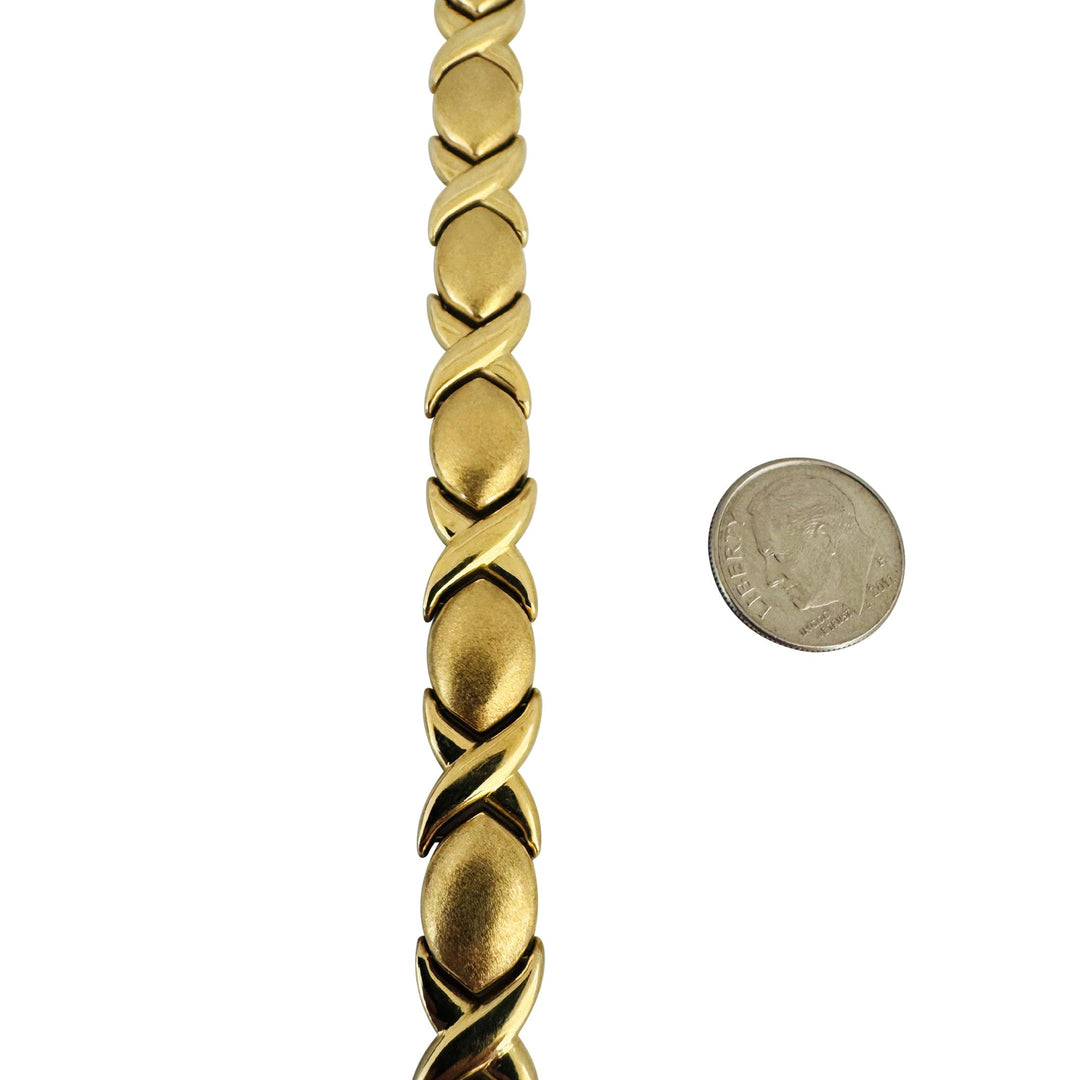 14k Yellow Gold 15.2g Thick 10mm Hugs and Kisses XO Link Bracelet Italy 6.75"