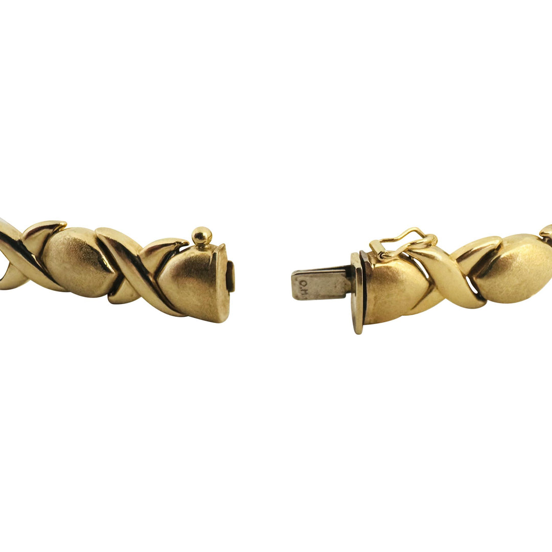 14k Yellow Gold 15.2g Thick 10mm Hugs and Kisses XO Link Bracelet Italy 6.75"
