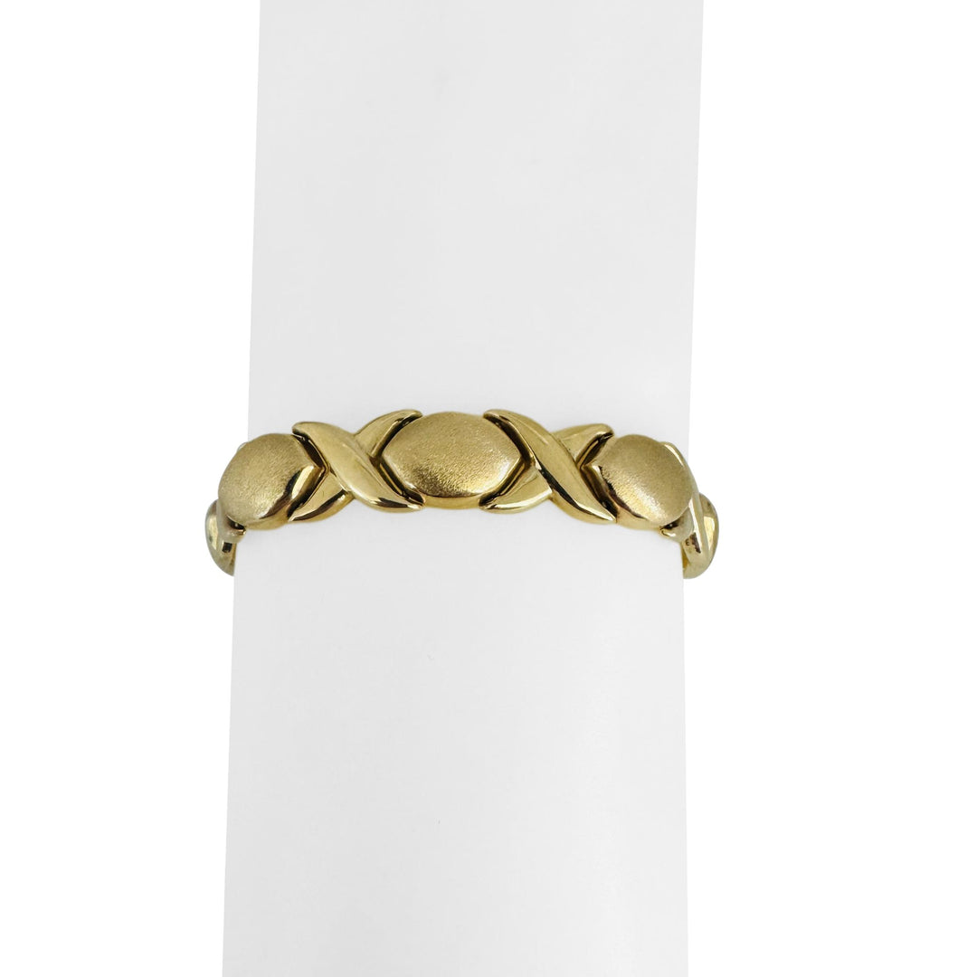 14k Yellow Gold 15.2g Thick 10mm Hugs and Kisses XO Link Bracelet Italy 6.75"