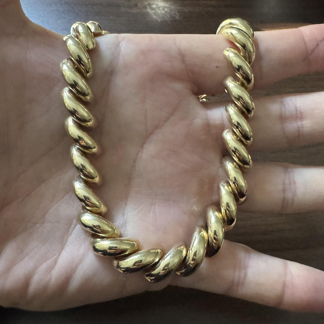 14k Yellow Gold 50.3g Heavy Polished 12mm San Marco Link Necklace Italy 16"