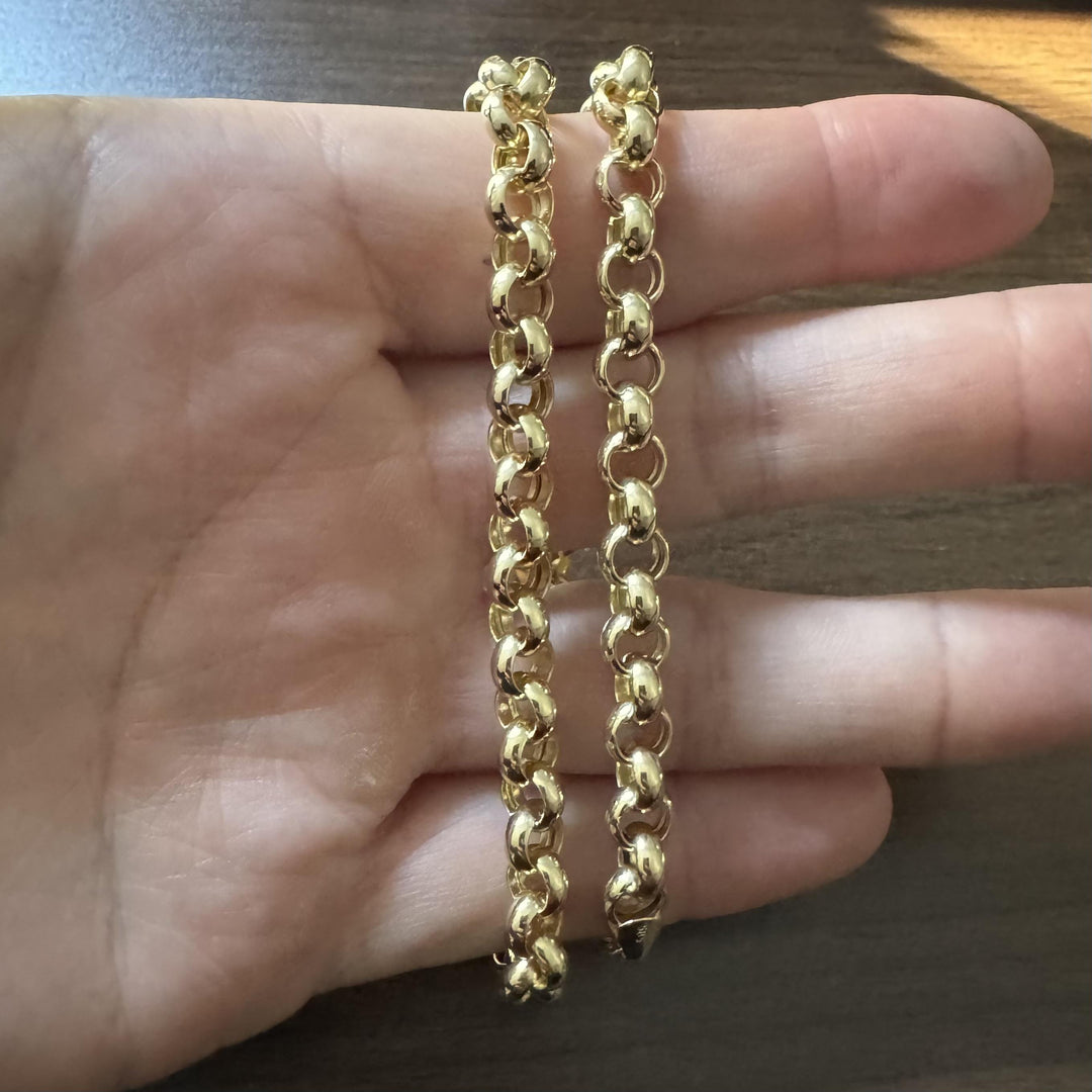 14k Yellow Gold 14.9g Hollow Polished 7.5mm Rolo Link Chain Necklace 17"