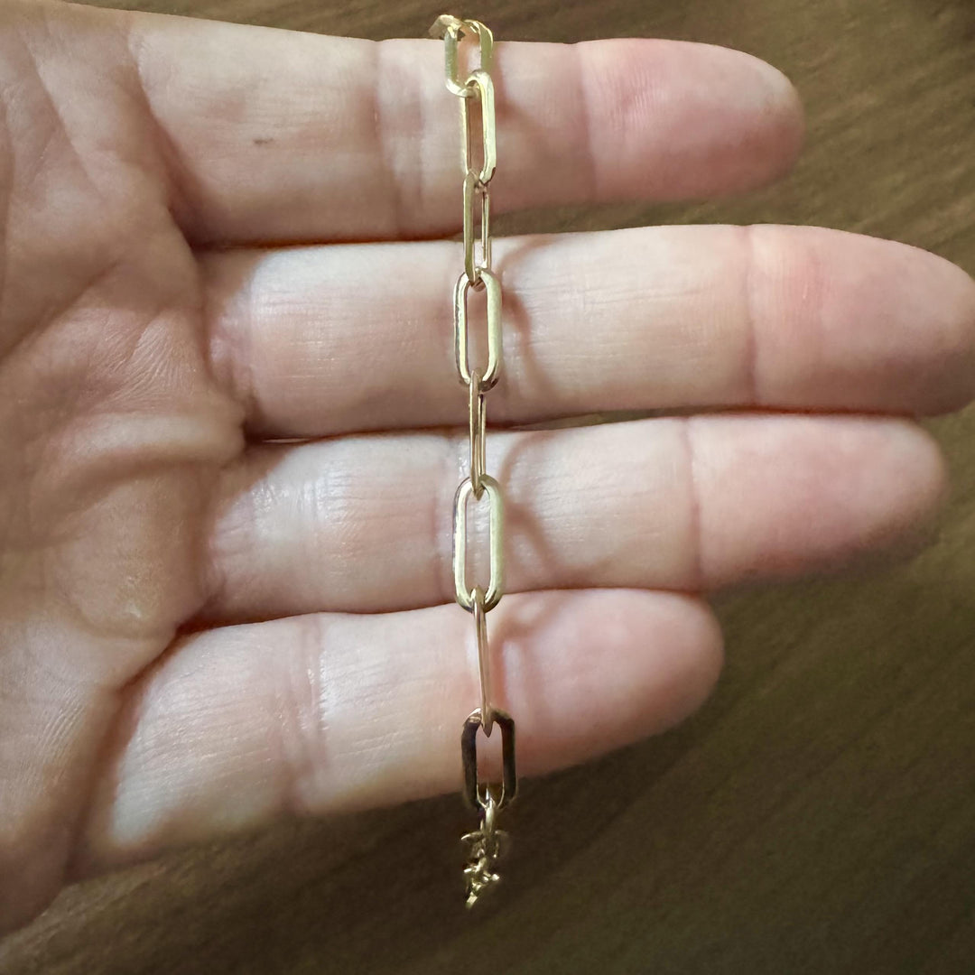 14k Yellow Gold 1.7g Hollow Very Light Flattened Oval Link Bracelet Italy 7.25"