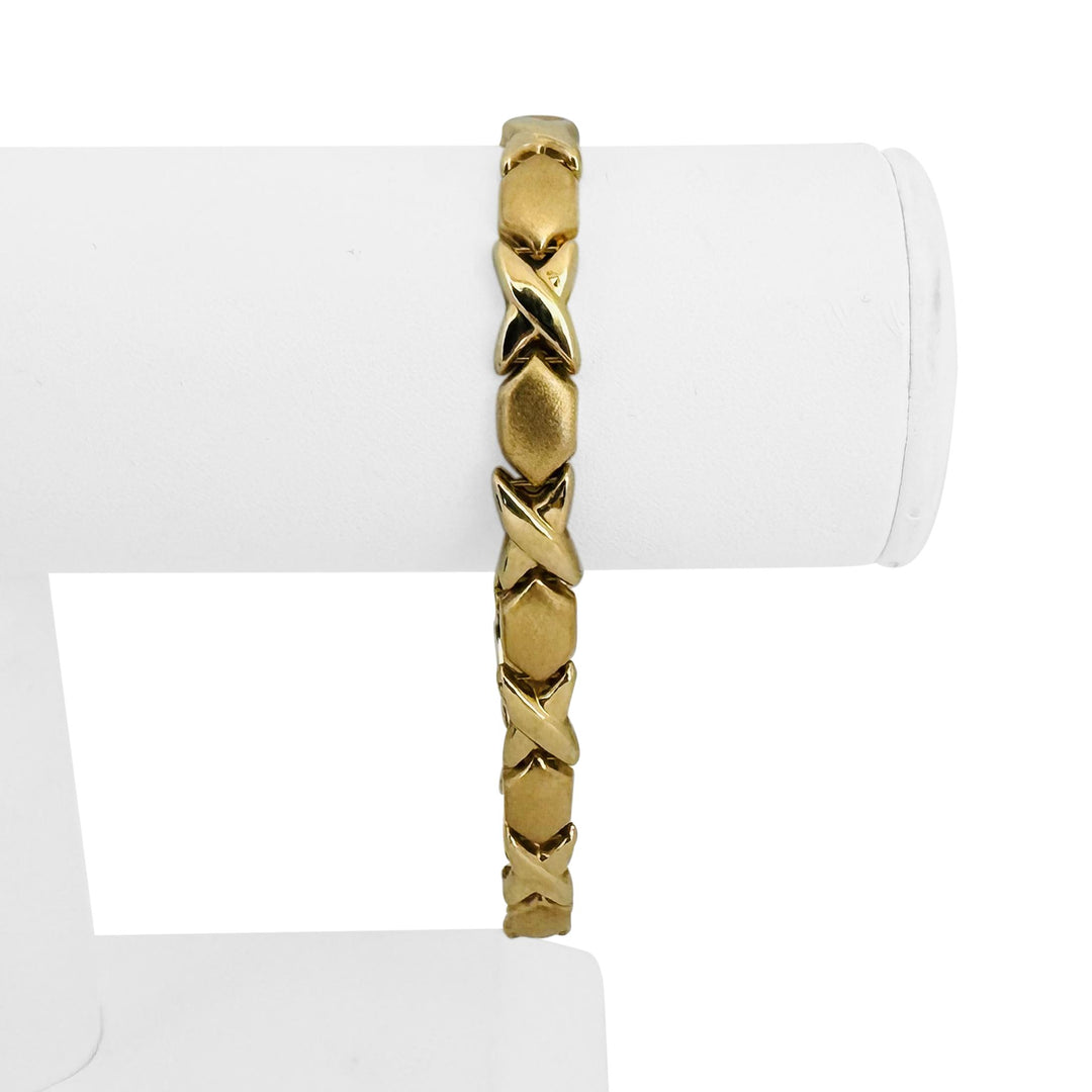 14k Yellow Gold 10g Ladies 7mm Hugs and Kisses XO Link Bracelet Italy 8"