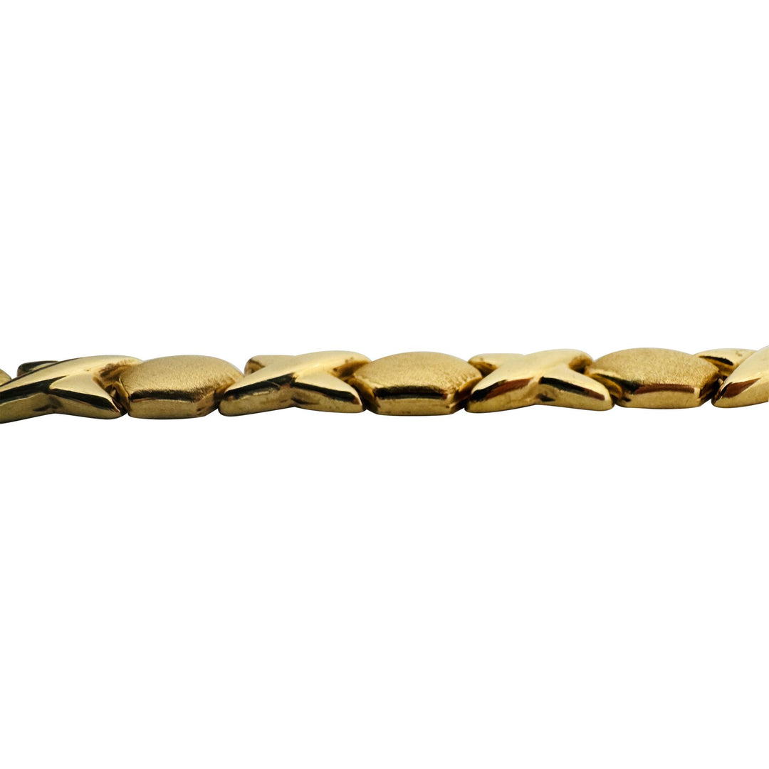 14k Yellow Gold 10g Ladies 7mm Hugs and Kisses XO Link Bracelet Italy 8"