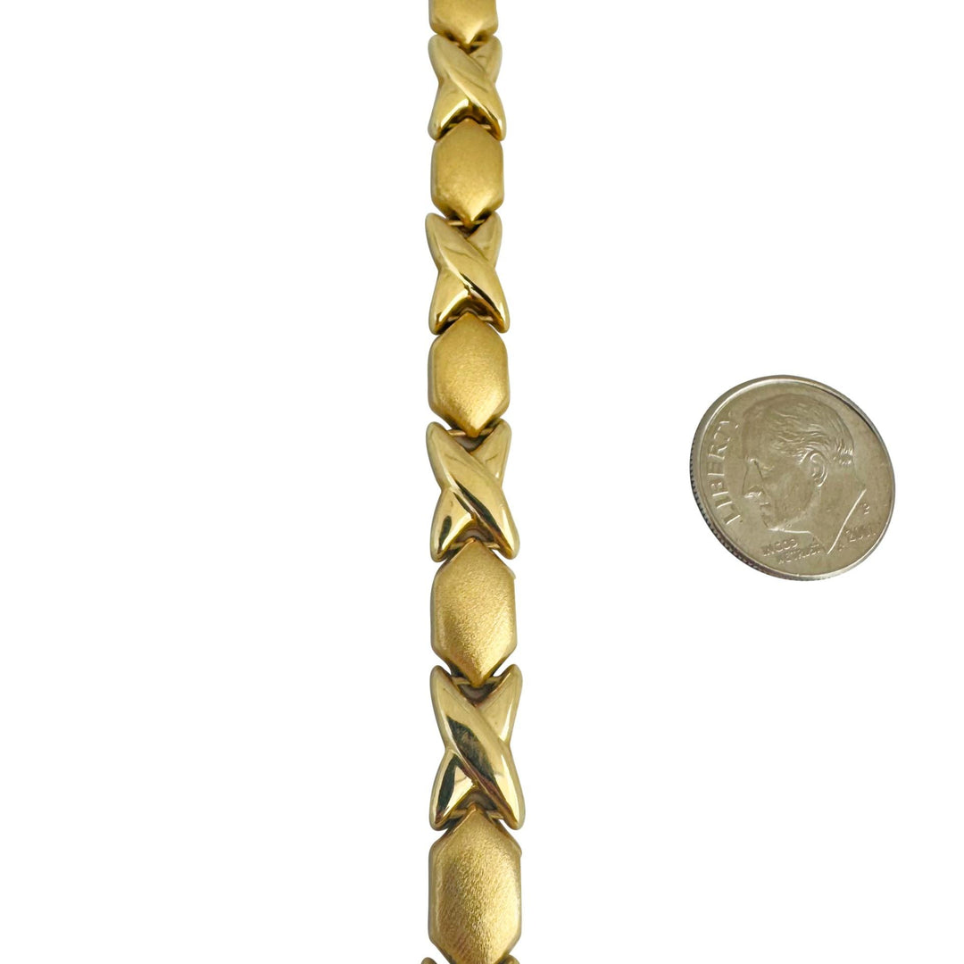14k Yellow Gold 10g Ladies 7mm Hugs and Kisses XO Link Bracelet Italy 8"