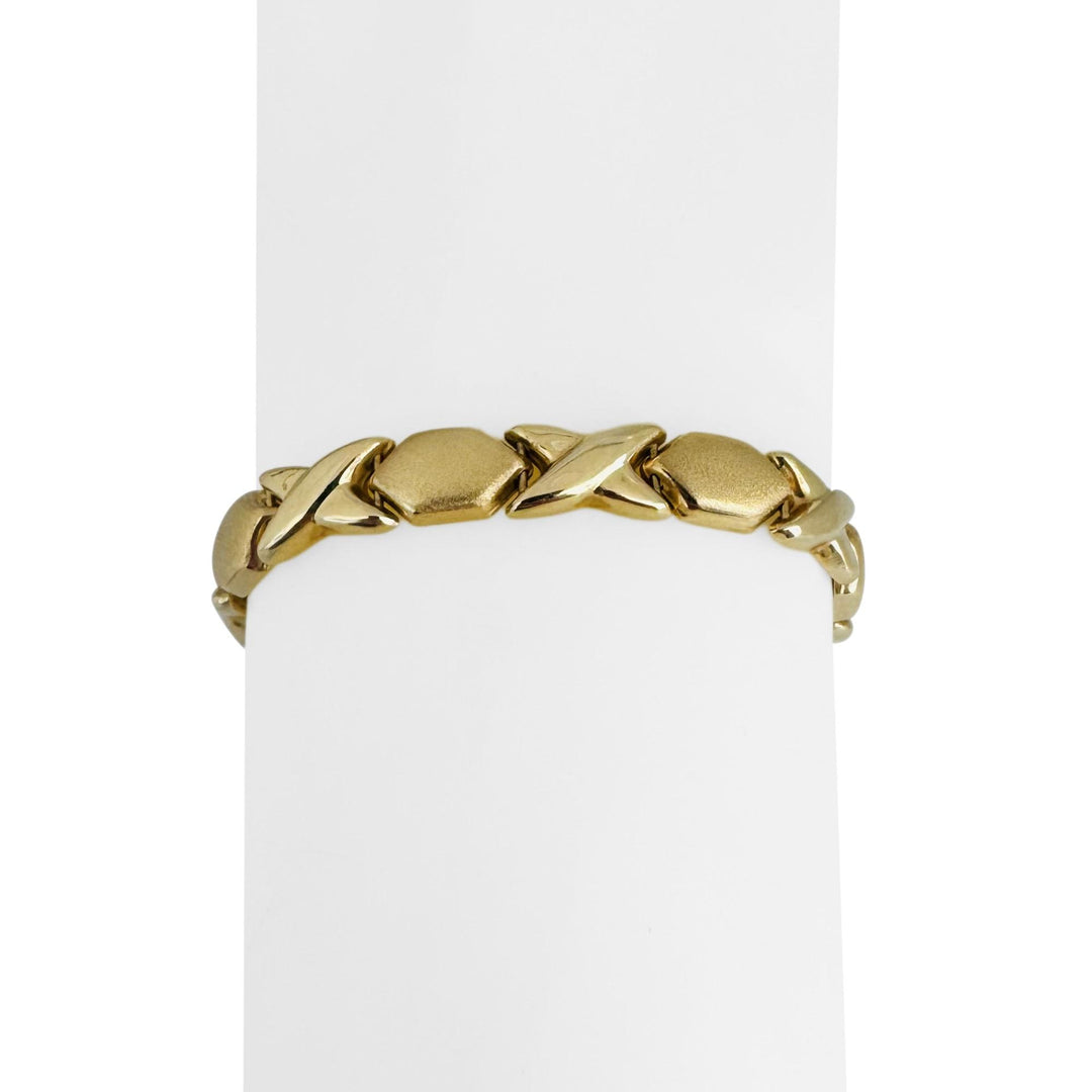 14k Yellow Gold 10g Ladies 7mm Hugs and Kisses XO Link Bracelet Italy 8"