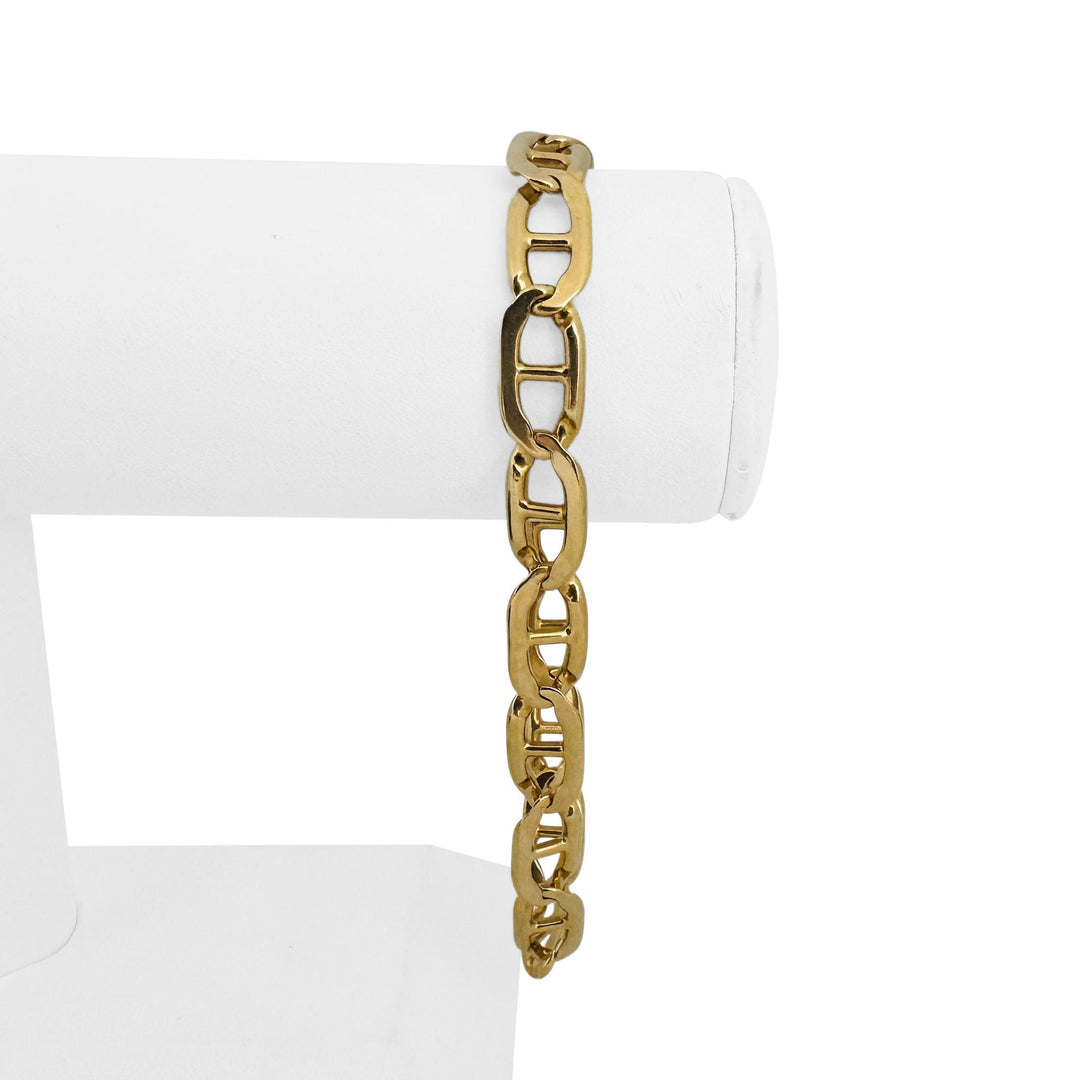 14k Yellow Gold 28.8g Solid Heavy 9mm Men's Mariner Link Bracelet Italy 9.5"