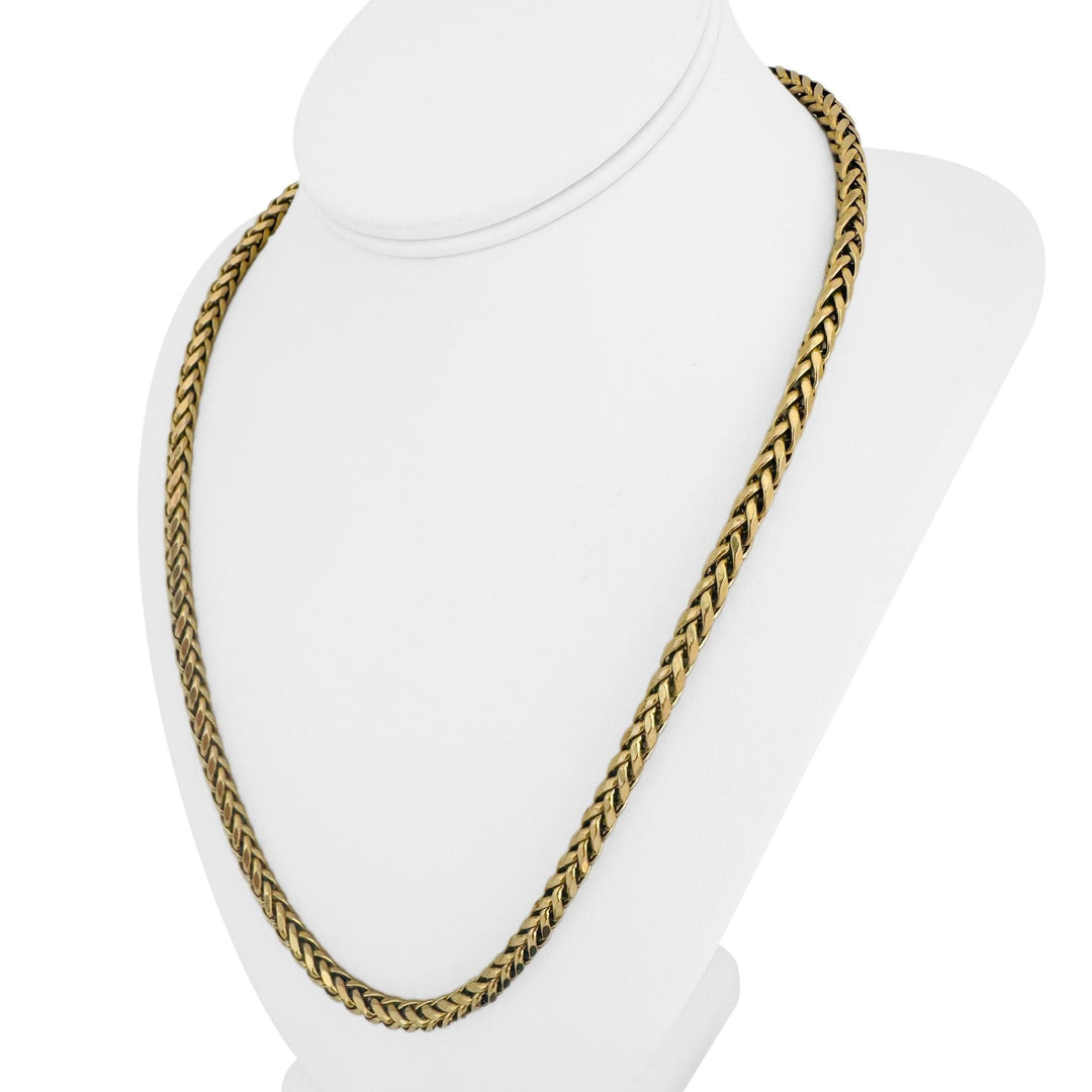 14k Yellow Gold 26.4g Semi Solid 6mm Wheat Link Chain Necklace 22"