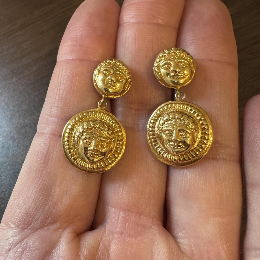 14k Yellow Gold 6.7g Ladies Face Motif Dangle Drop Earrings Italy 1.25"