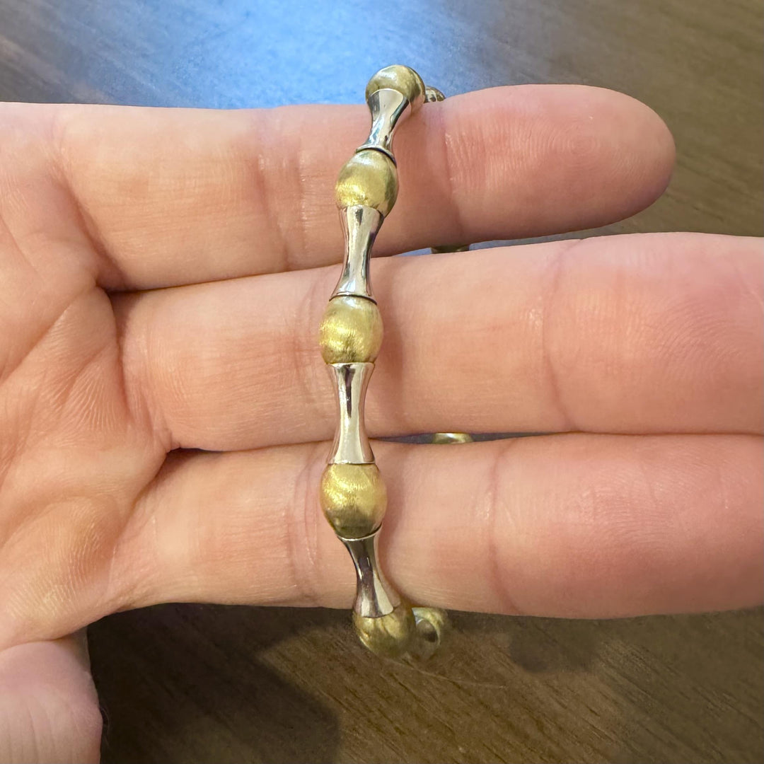 14k White and Yellow Gold 15.3g Ladies Bar and Ball Link Bracelet Italy 7.5"