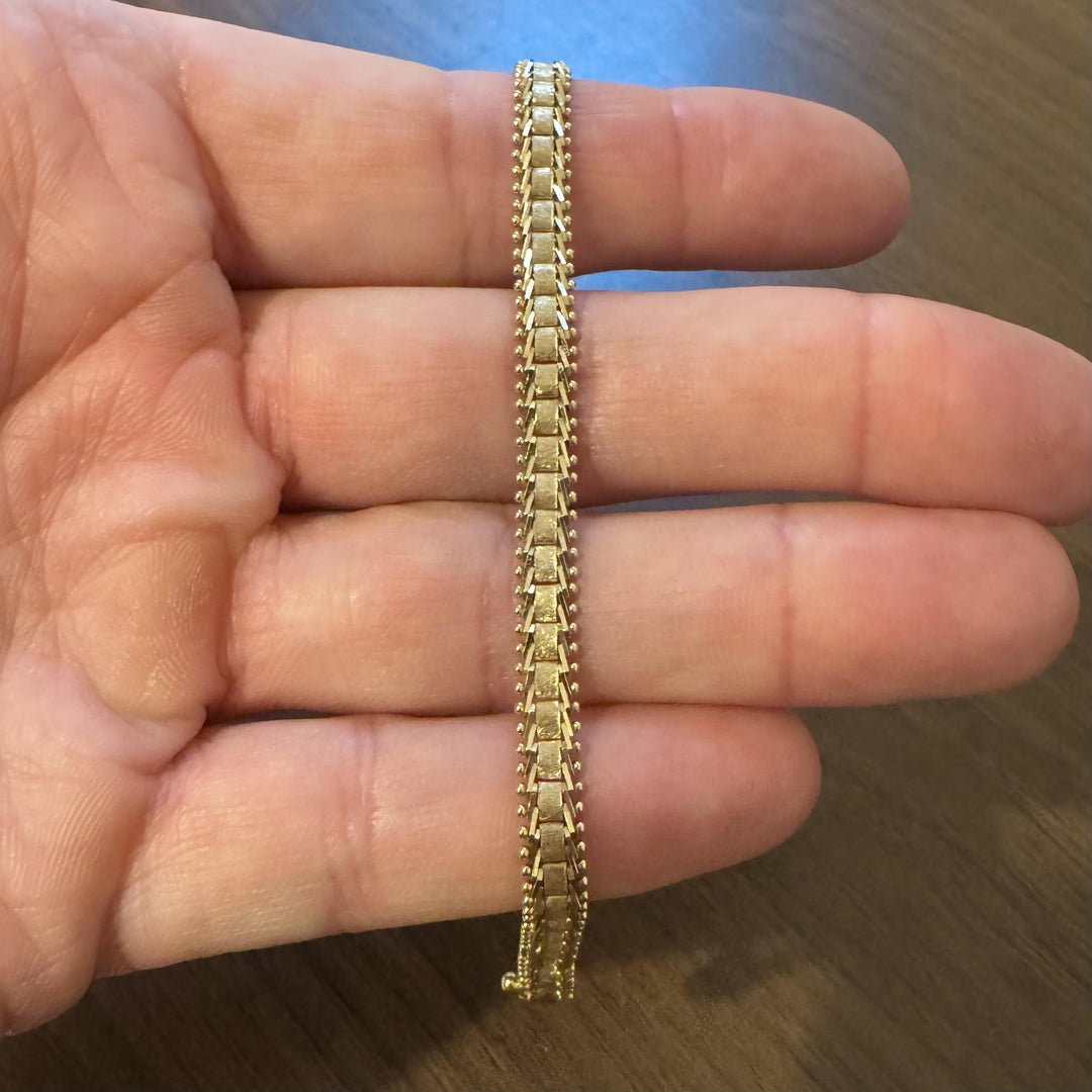 14k Yellow Gold 9.8g Solid Ladies 6mm Beaded Link Bracelet 7"