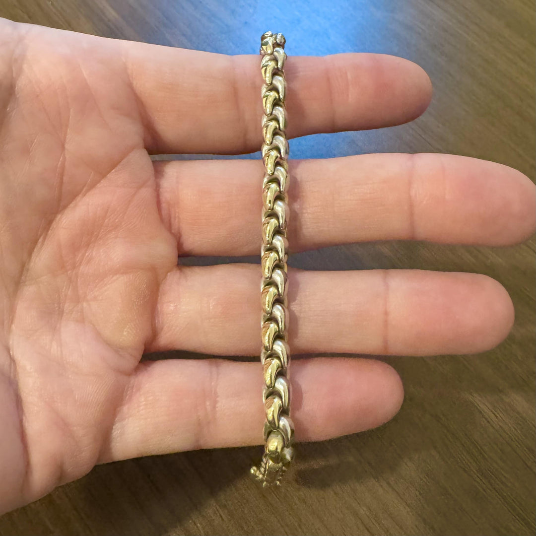 14k Yellow and White Gold 19g Solid Two Tone Fancy Link Bracelet Italy 7"
