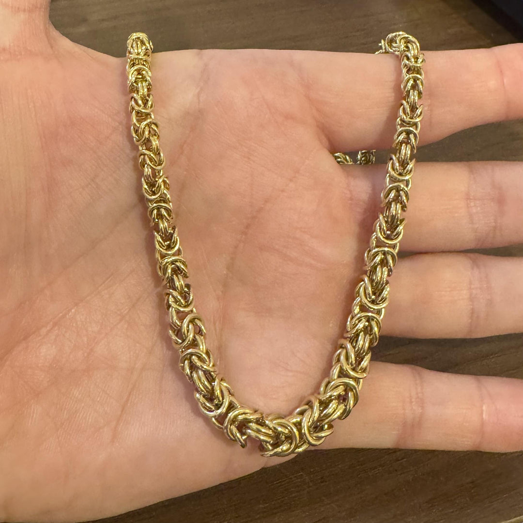 14k Yellow Gold 15.5g Milor Squared Graduated Byzantine Link Necklace Italy 18"