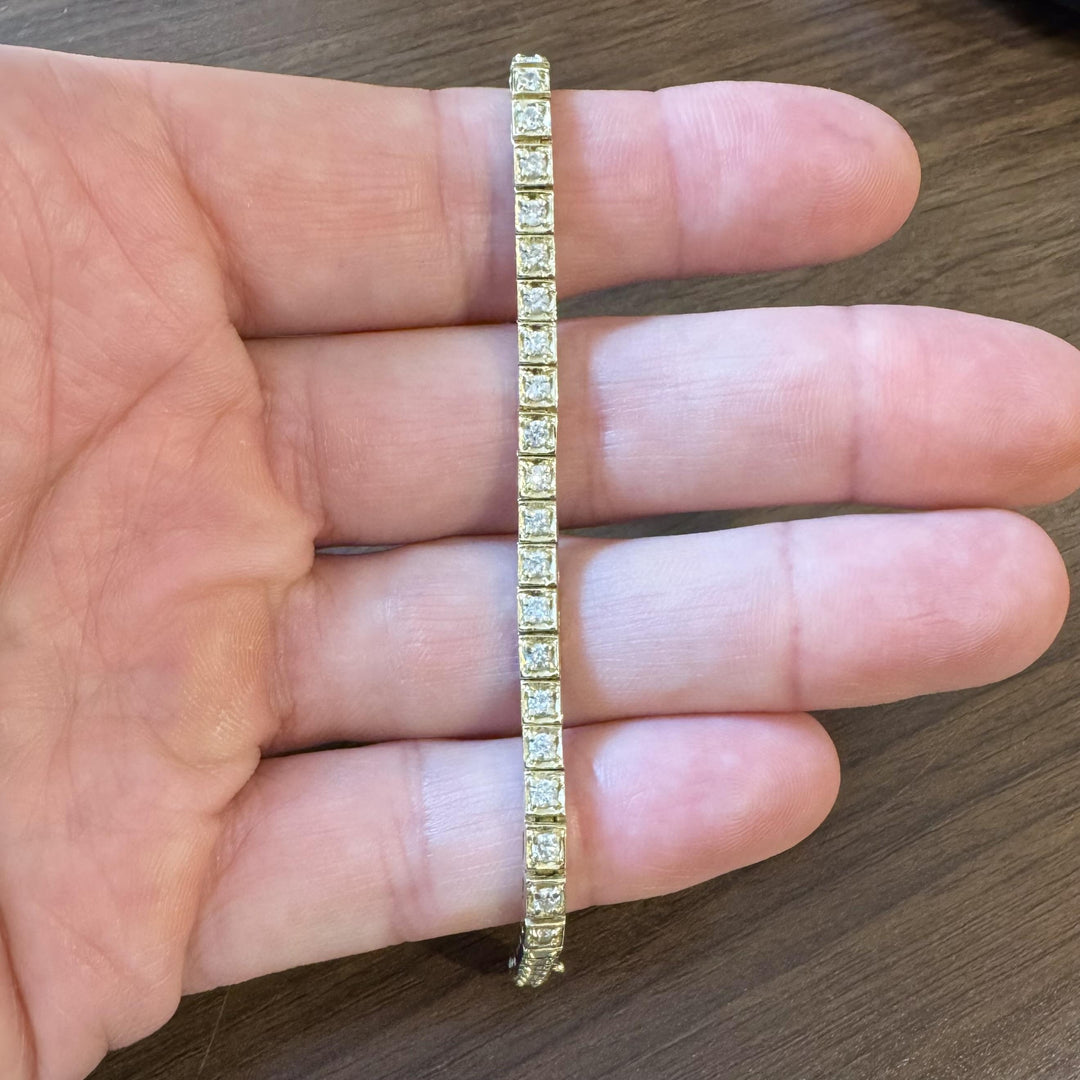 14k Yellow Gold and 2cttw Diamond Squared Tennis Bracelet