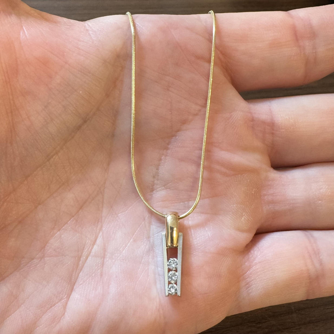 14k Yellow and White Gold 0.25cttw Diamond Slide Pendant Snake Link Necklace 16"
