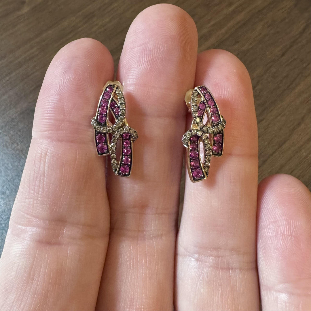 Le Vian 14k Rose Gold Pink Sapphire and Chocolate Diamond Ribbon Stud Earrings