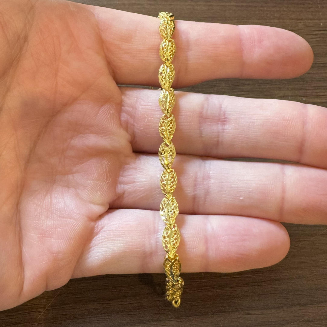 24k Pure Yellow Gold 8.9g Solid Diamond Cut Fancy Heart Link Bracelet 6.5"