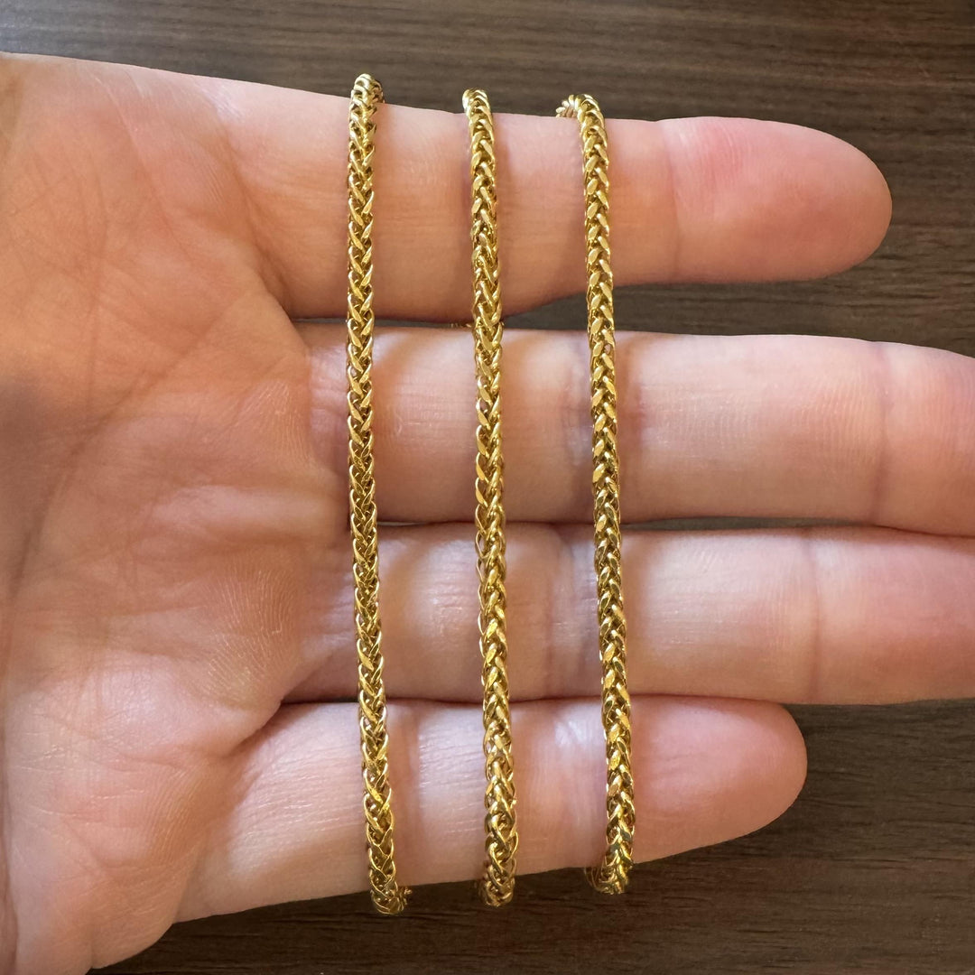 22k Yellow Gold 11.3g Squared 3mm Wheat Link Chain Necklace 24.5"