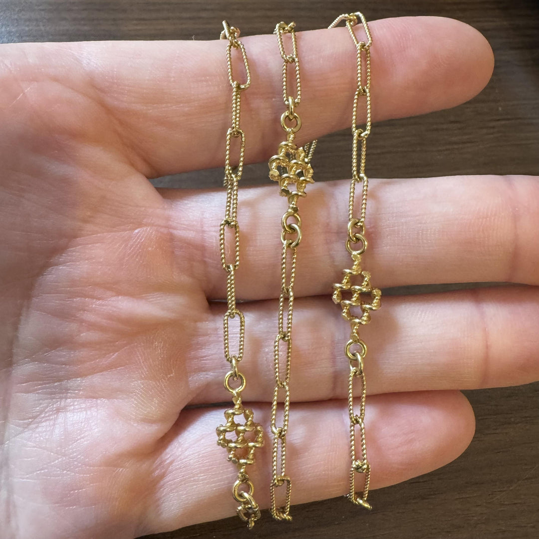 18k Yellow Gold 21.4g Solid Vintage Ribbed Station Cable Link Necklace 28"
