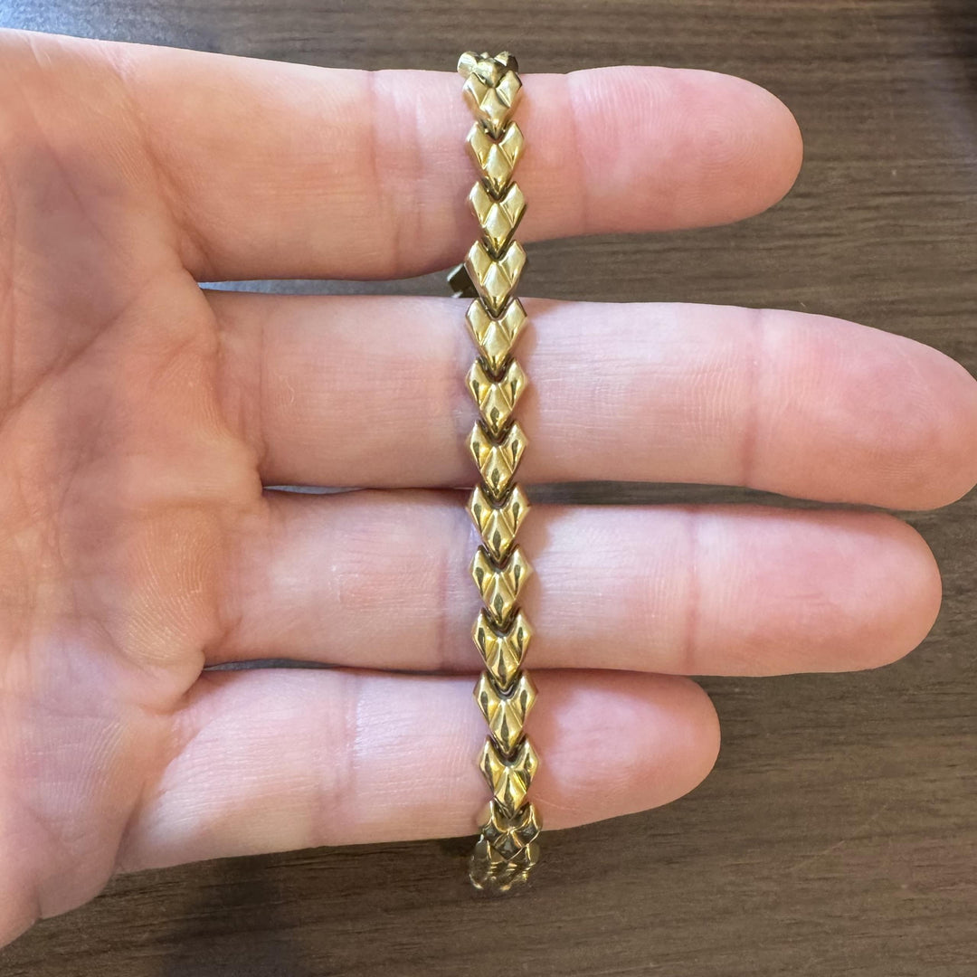 18k Yellow Gold 15.4g Ladies Vintage 7mm Fancy Link Bracelet Italy 7.5"