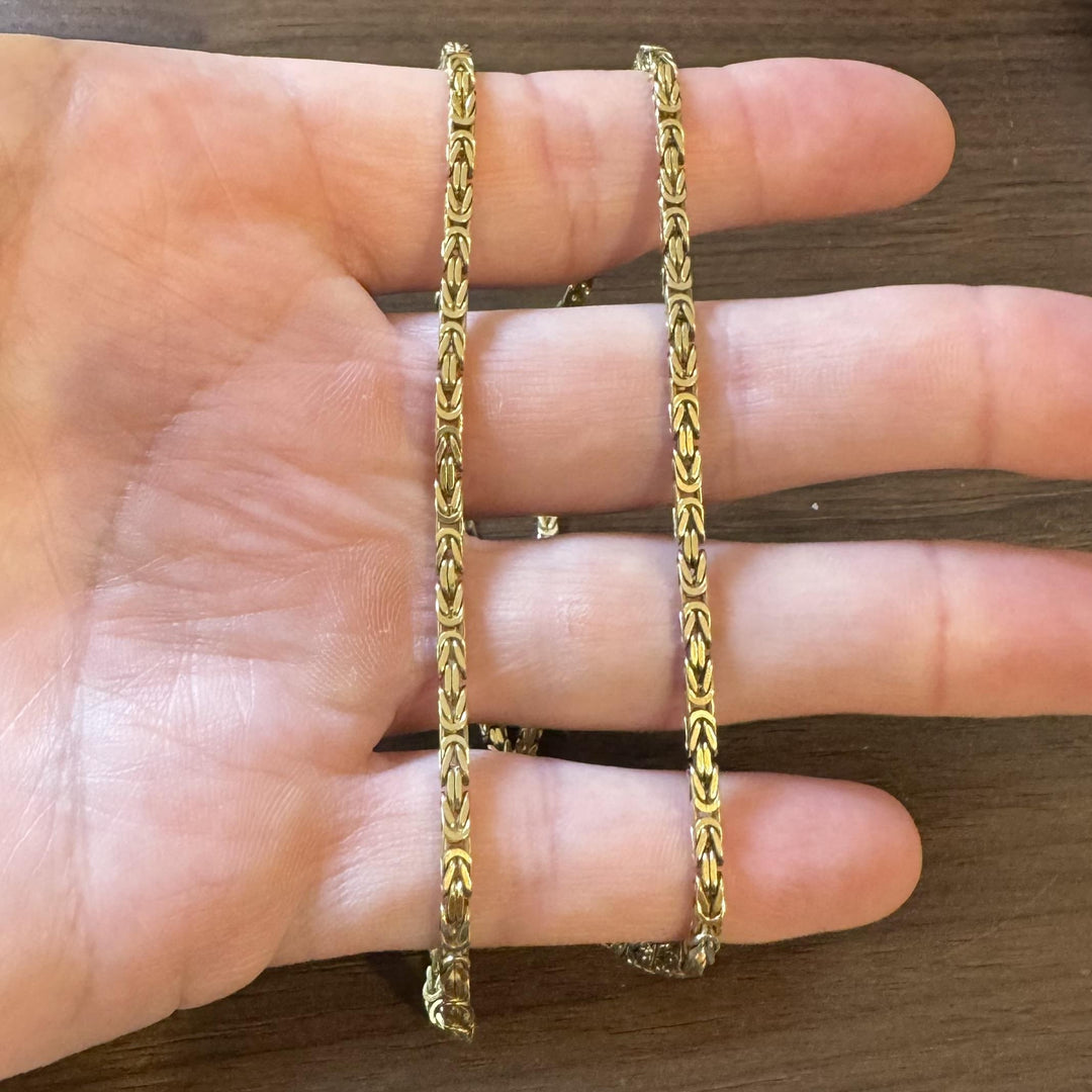 18k Yellow Gold 35.7g Solid Heavy Squared Byzantine Link Chain Necklace 23"