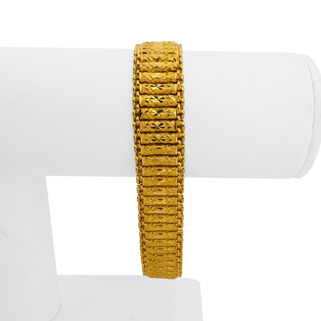 22k Yellow Gold 46.6g Solid Heavy 14mm Diamond Cut Barrel Link Bracelet 8"