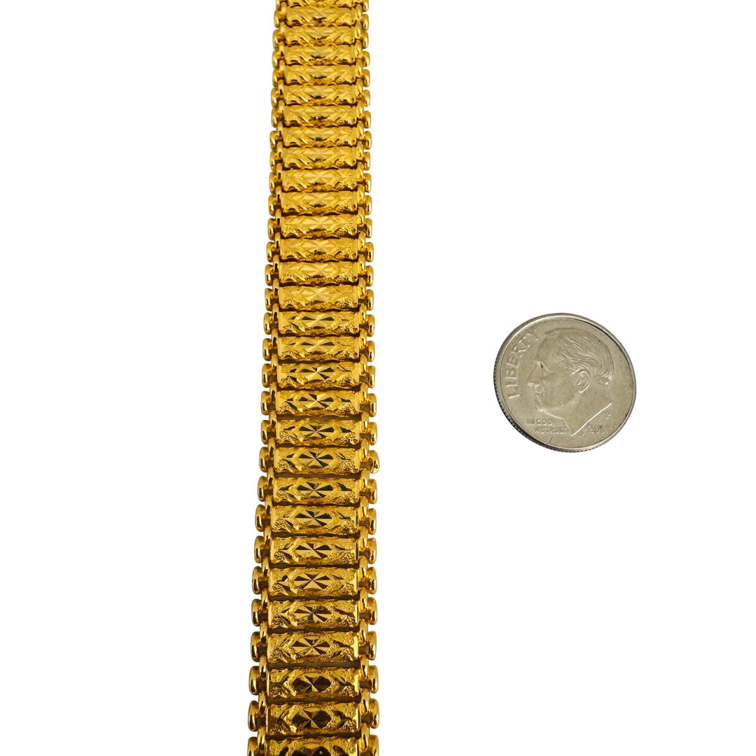 22k Yellow Gold 46.6g Solid Heavy 14mm Diamond Cut Barrel Link Bracelet 8"