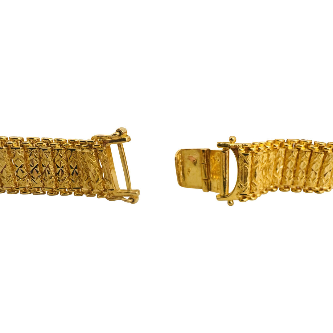 22k Yellow Gold 46.6g Solid Heavy 14mm Diamond Cut Barrel Link Bracelet 8"