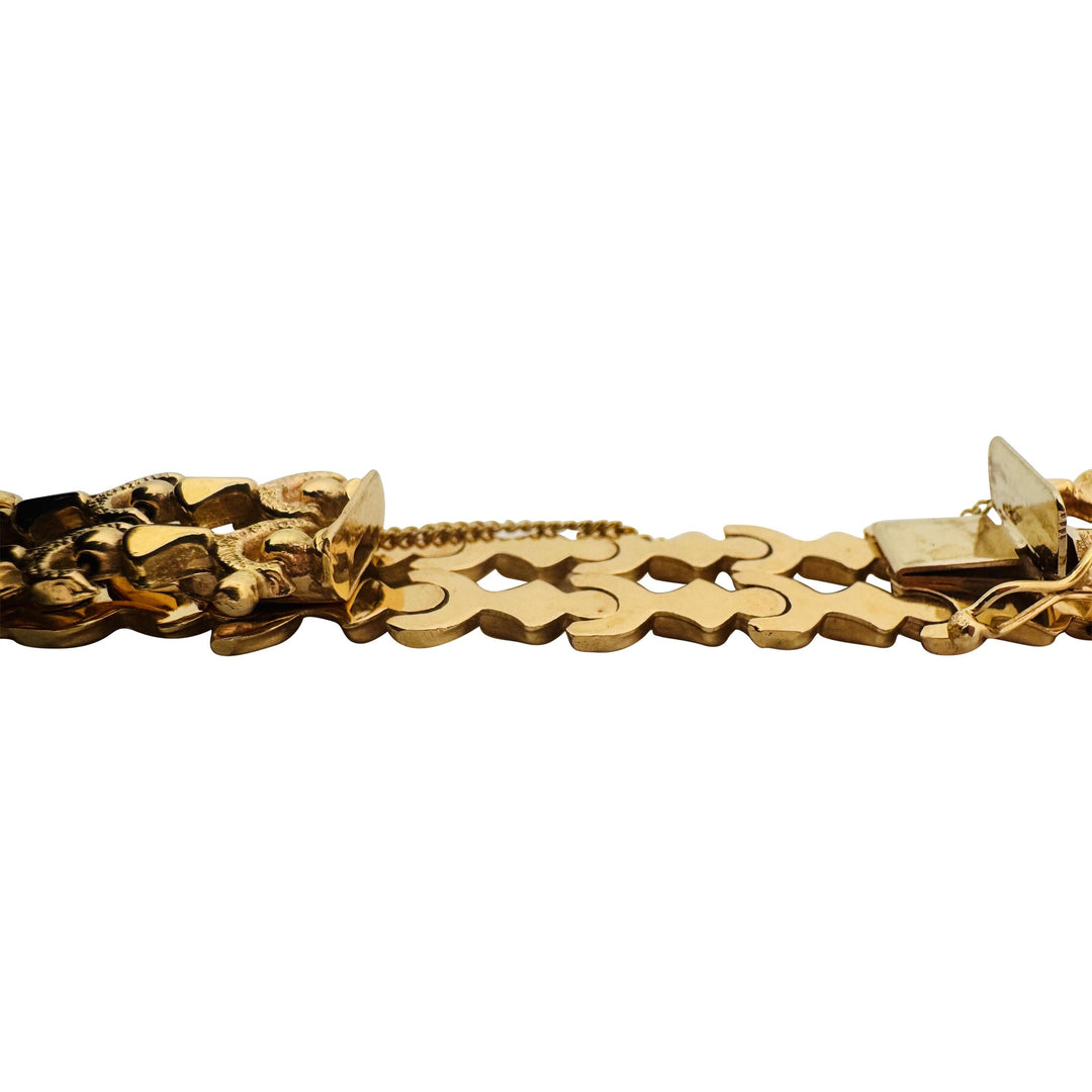 18k Yellow Gold 18.2g Vintage Ladies 14mm Fancy Link Bracelet Italy 7"