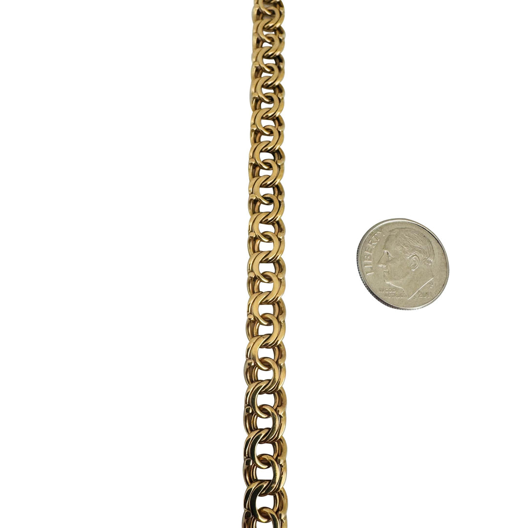 18k Yellow Gold 16.4g Solid Vintage 7mm Double Curb Link Charm Bracelet 7.25"