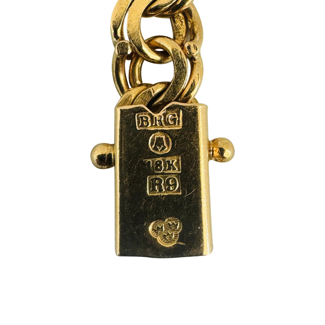 18k Yellow Gold 16.4g Solid Vintage 7mm Double Curb Link Charm Bracelet 7.25"