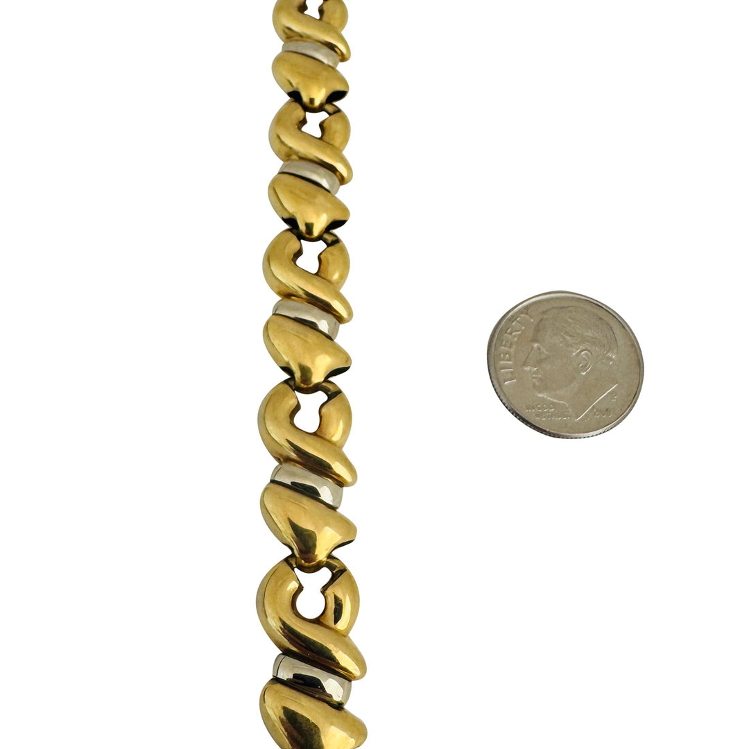 18k Yellow and White Gold 24.6g Ladies Vintage Fancy Link Bracelet Italy 8"