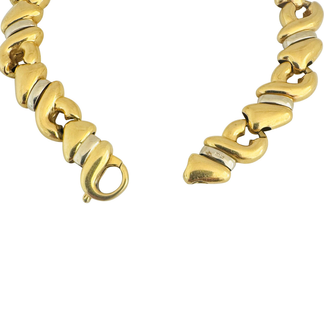 18k Yellow and White Gold 24.6g Ladies Vintage Fancy Link Bracelet Italy 8"